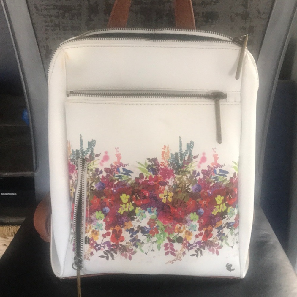 Floral White Backpack